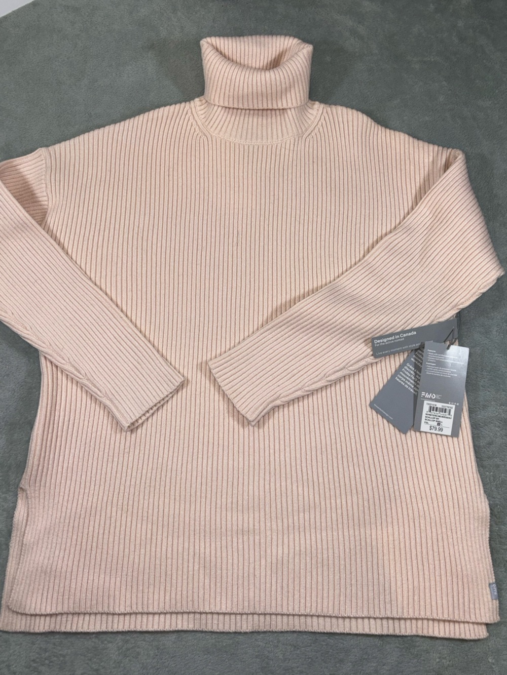 FWD Friday Scallop Shell Funnel Neck Ribbed Sweater Pink NWT Size L